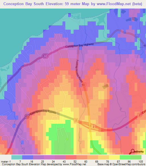 Elevation of Conception Bay South,Canada Elevation Map, Topography, Contour