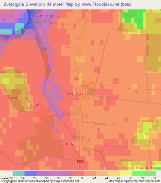 Zvejotgala,Lithuania Elevation Map