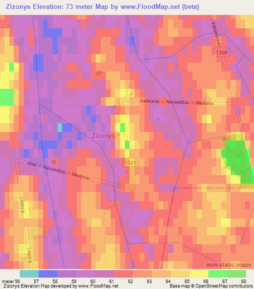 Zizonys,Lithuania Elevation Map