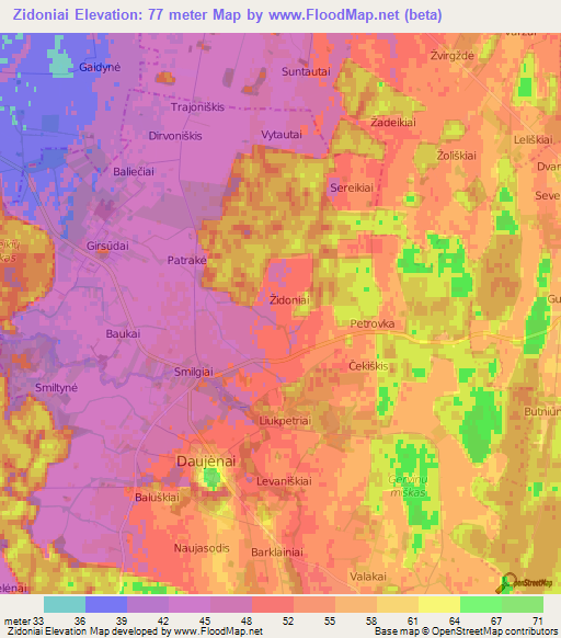 Zidoniai,Lithuania Elevation Map