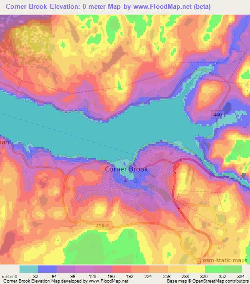 Corner Brook,Canada Elevation Map