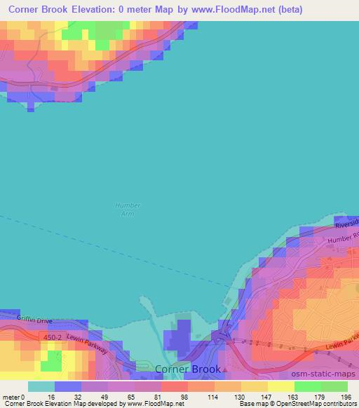 Corner Brook,Canada Elevation Map