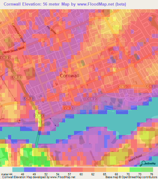 Cornwall,Canada Elevation Map
