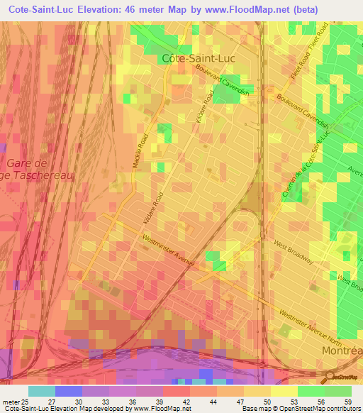Cote-Saint-Luc,Canada Elevation Map