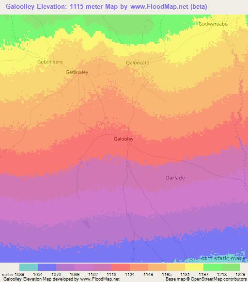 Galoolley,Somalia Elevation Map