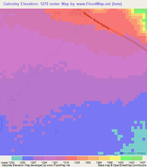Galooley,Somalia Elevation Map