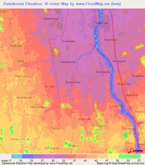 Zadeikoniai,Lithuania Elevation Map