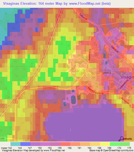 Visaginas,Lithuania Elevation Map