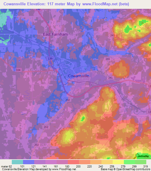 Cowansville,Canada Elevation Map
