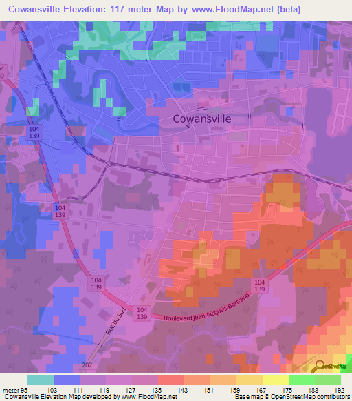 Cowansville,Canada Elevation Map