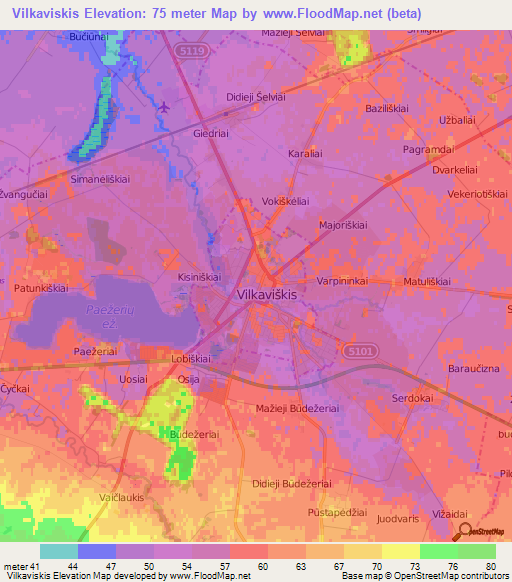 Vilkaviskis,Lithuania Elevation Map