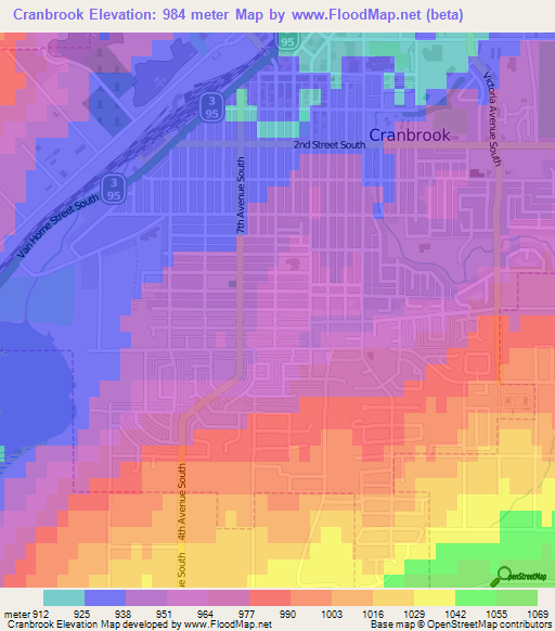 Cranbrook,Canada Elevation Map
