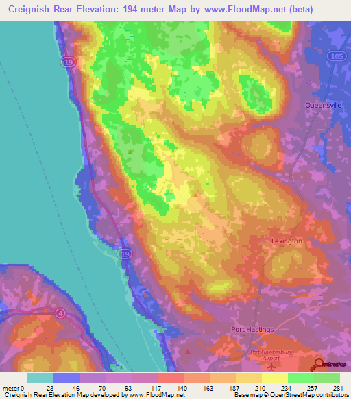 Creignish Rear,Canada Elevation Map