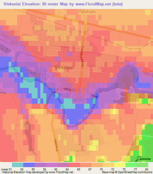 Vieksniai,Lithuania Elevation Map