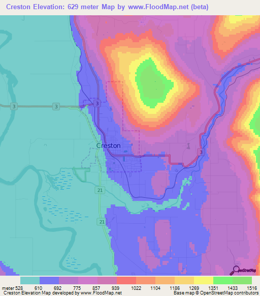 Creston,Canada Elevation Map