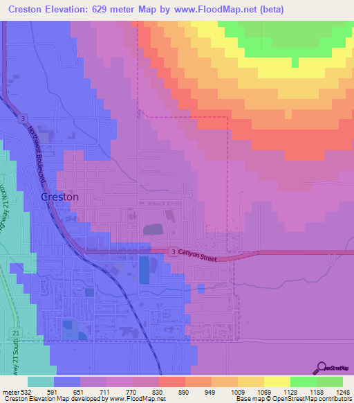 Creston,Canada Elevation Map