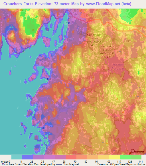 Crouchers Forks,Canada Elevation Map