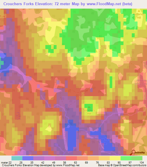 Crouchers Forks,Canada Elevation Map