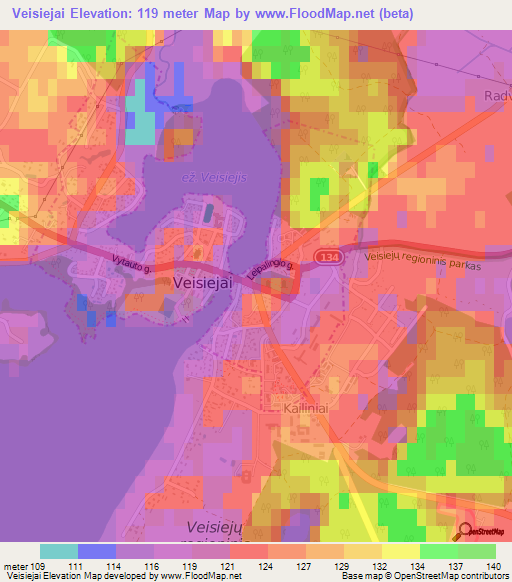 Veisiejai,Lithuania Elevation Map