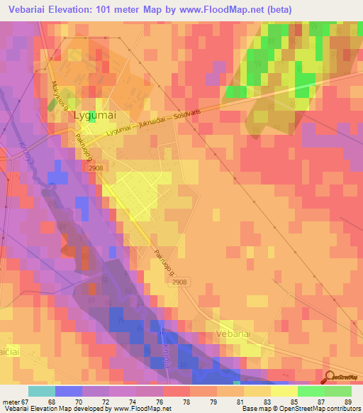 Vebariai,Lithuania Elevation Map