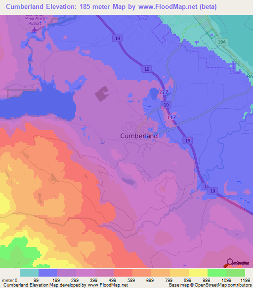 Cumberland,Canada Elevation Map