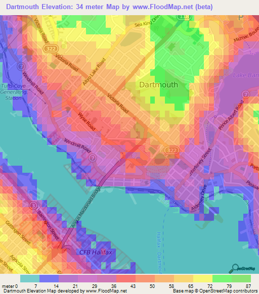 Dartmouth,Canada Elevation Map