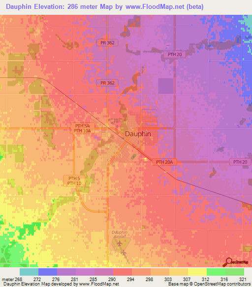 Dauphin,Canada Elevation Map
