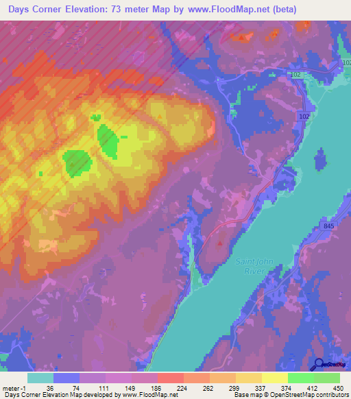 Days Corner,Canada Elevation Map