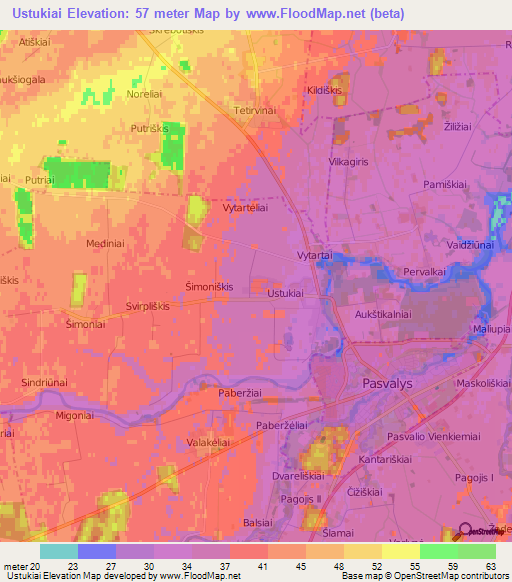Ustukiai,Lithuania Elevation Map