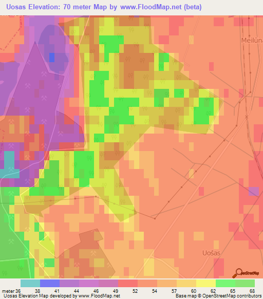 Uosas,Lithuania Elevation Map