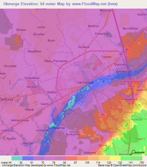 Ukmerge,Lithuania Elevation Map
