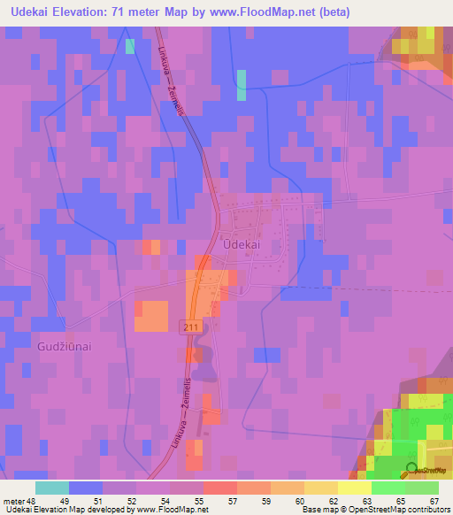 Udekai,Lithuania Elevation Map