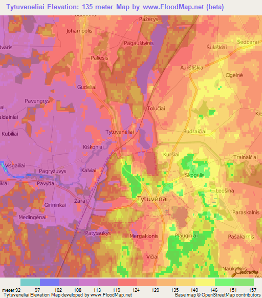 Tytuveneliai,Lithuania Elevation Map