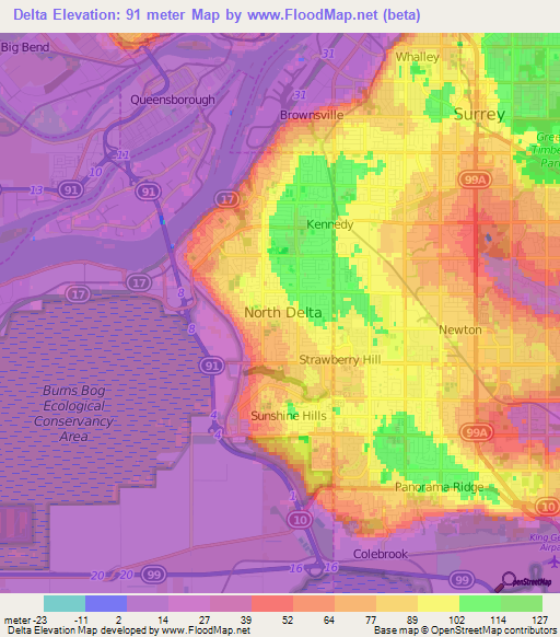 Delta,Canada Elevation Map