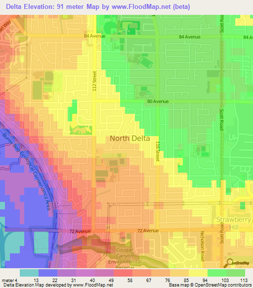 Delta,Canada Elevation Map