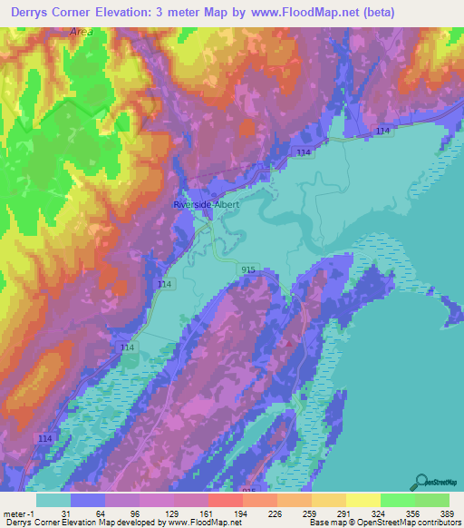 Derrys Corner,Canada Elevation Map