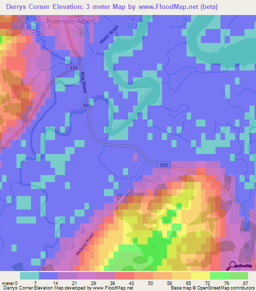 Derrys Corner,Canada Elevation Map