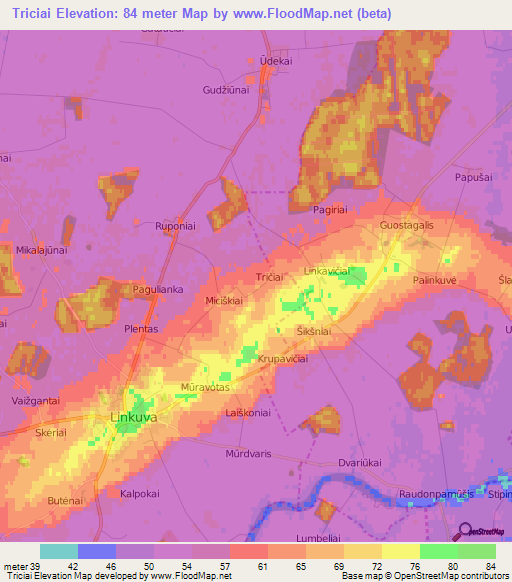 Triciai,Lithuania Elevation Map