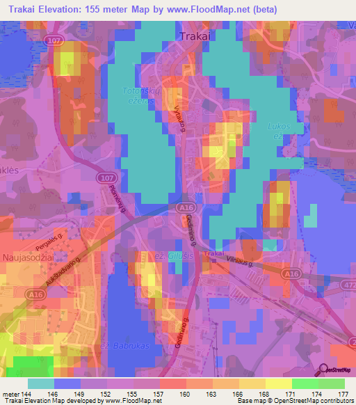 Trakai,Lithuania Elevation Map