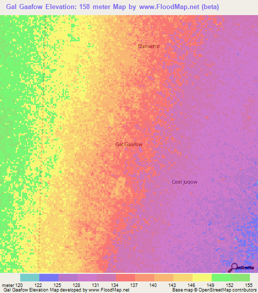 Gal Gaafow,Somalia Elevation Map