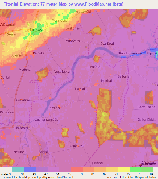 Titoniai,Lithuania Elevation Map