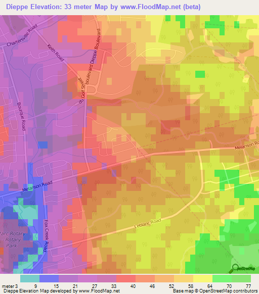 Dieppe,Canada Elevation Map