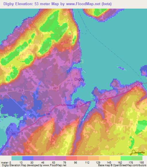 Digby,Canada Elevation Map