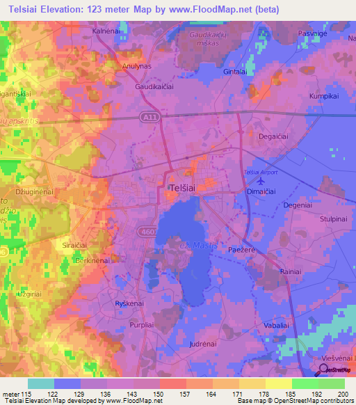 Telsiai,Lithuania Elevation Map