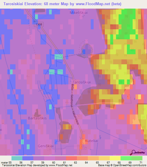 Tarosiskiai,Lithuania Elevation Map