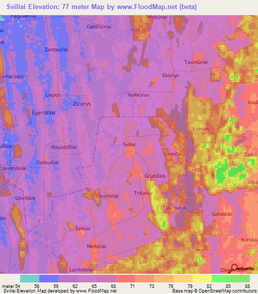 Sviliai,Lithuania Elevation Map