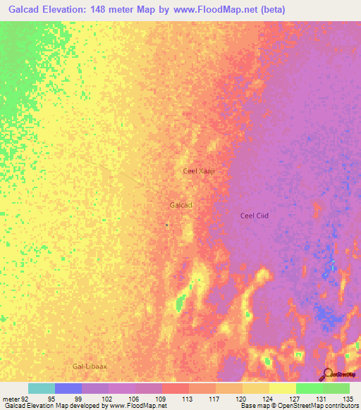 Galcad,Somalia Elevation Map
