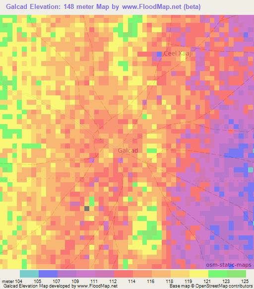 Galcad,Somalia Elevation Map