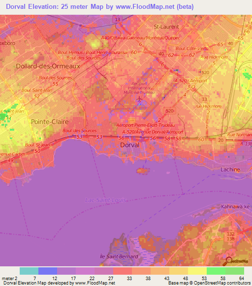 Dorval,Canada Elevation Map