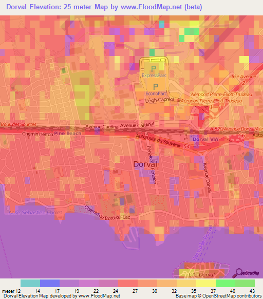 Dorval,Canada Elevation Map